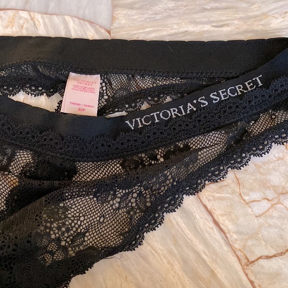 VS V-String Very Sexy  Black Thong Panty Lace Mesh Small - Picture 8 of 8